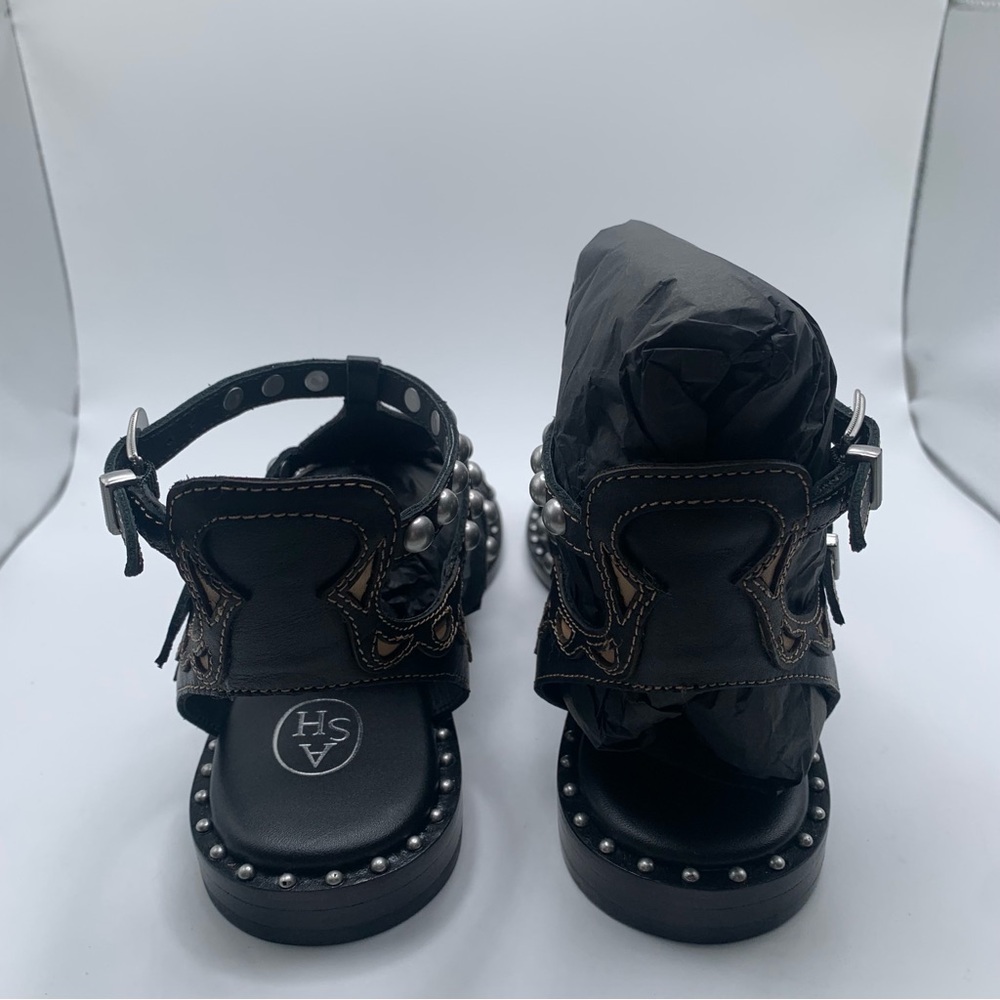 NWB Ash Women's Plaza Leather T-Strap Sandals size 37 US 6.5 black leather - Picture 8 of 10